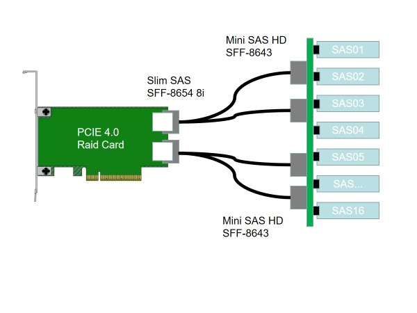 全新24G SlimSAS线SFF8654 8i转2*MiniSAS HD服务器阵列卡连接线 - 图2