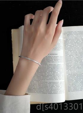 高档秋镯叶夏花纯9银手镯女《原》99足银素面闭口古法细归子实心