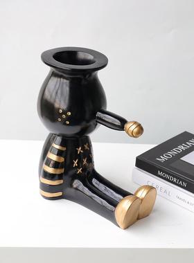 创意轻奢摆件样板房桌面装饰客厅茶几电视柜长鼻子公仔花插装饰品