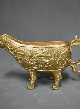 中式庆婚礼水器道具彷金色舀匜西周古青铜器工艺品SIW摆件匜影视