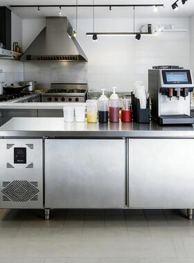 冷藏工作台不锈钢冰柜商用冷冻操作台双开门保鲜平冷柜奶茶店冰箱