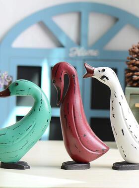 创意欧式三祇鸭子套装摆件家居电视柜橱窗木质小动物店铺装饰摆设