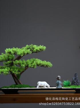 仿真迎客松装盆景件摆入户玄关客厅饰品中新式2023049电视柜桌面