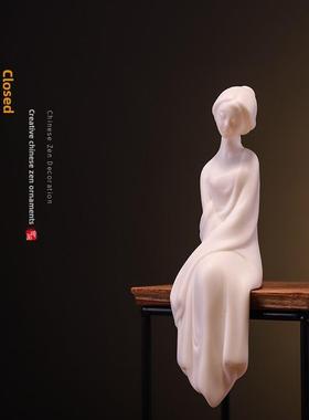 正品仕女白瓷人物中式禅创意意陶瓷用客厅办家公室桌面装饰摆工艺