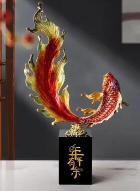 高档年年有余锦鲤摆鱼件招财客厅酒礼柜珐品琅彩装饰办公室乔迁开