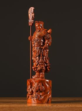 黑檀木雕关公摆件招财客厅横刀武财神红木工艺品实木立刀关羽开业