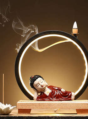 陶瓷工艺品禅意卧佛家居客厅书房保平安佛像小如来桌面摆件装饰品