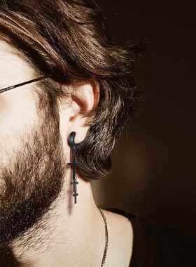 Vnox Punk Clip Earrings for Men Women, Black Stainless Steel