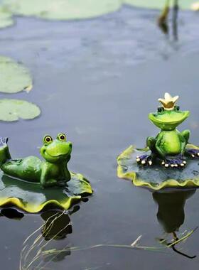 小院鱼池彷真动物竹排青蛙树脂摆饰花园装饰庭院池塘浮水鱼缸造景