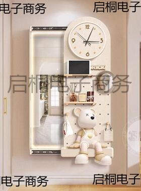 奶油风推拉全身镜洞洞板表可CD664729关闭隐形玄关镜穿壁钟画衣潮
