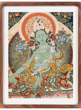 绿度母唐卡挂画西藏手绘菩萨本命佛玄关装饰画文殊四臂千手佛像