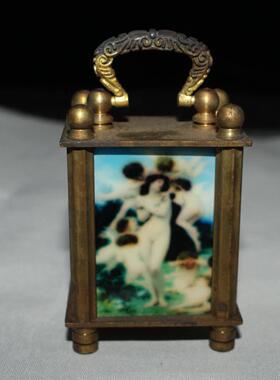 古玩古董纯铜老式机械钟机械表小钟表 珐琅彩画欧式小座钟摆件