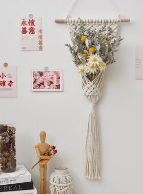 ins风干 干花墙面装饰挂毯网兜花篮民宿客厅卧室干 干燥花束壁饰