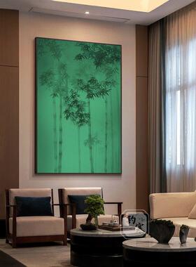 新中式中国风禅意古典绿色竹叶客厅茶室装饰画卧室壁画大尺寸挂画