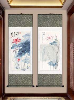 新中式禅意客厅现代张大千水墨荷花中国风挂画餐厅玄关壁画装饰画