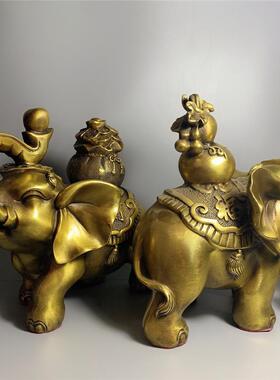 黄铜大象摆件葫芦象钱袋象一对客厅装饰品工艺品黄铜摆件