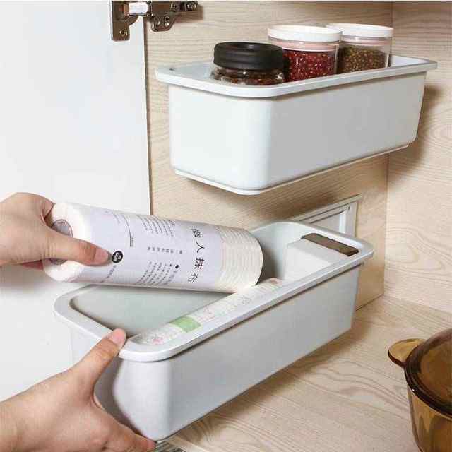 Kitchen pull-out storage box cabinets and bathroom markless nail-free wall-mounted storage box storage rack storage basket