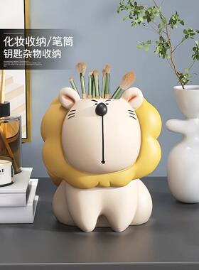 狮子笔筒摆件办公室桌面收纳桶上班工位情绪稳定器生日礼物男女