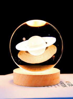 星空宇航员水球3d987发内雕件小夜灯木晶质桌面光摆女生同学生日