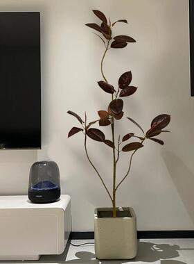 海虹景品黑金刚橡皮树彷真绿色植物高端轻奢室内假花客厅大型落地