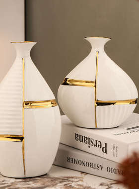 创意陶瓷花瓶轻奢摆件高档客厅茶几餐边柜餐桌仿真花家居艺术装饰