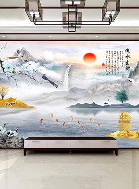 新款水墨山水风景画墙贴画自粘客厅装饰画电视沙发背景墙壁画定制