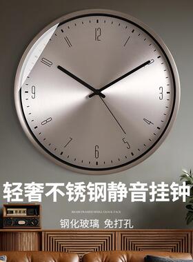 简约轻奢静音不锈钢钟挂厅家用挂钟墙时表卧室创客意石ROA英钟表