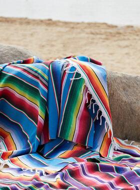 Mexican Style Rainbow Striped Blanket Pure Cotton Sofa Cober