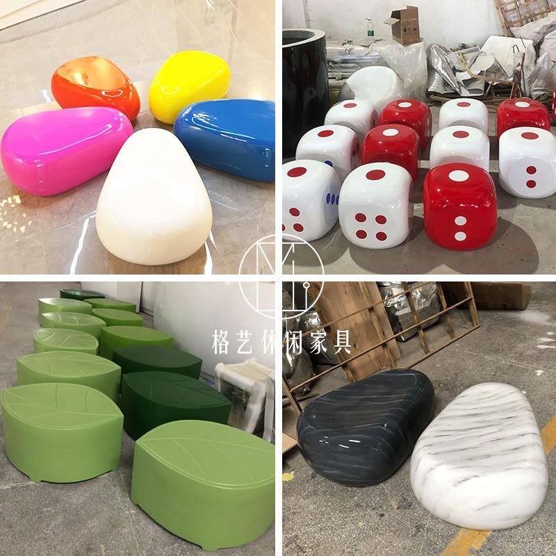 玻璃钢休闲坐凳创意方凳圆形六边形糖果凳子工厂直销卡通拼图坐凳 - 图2