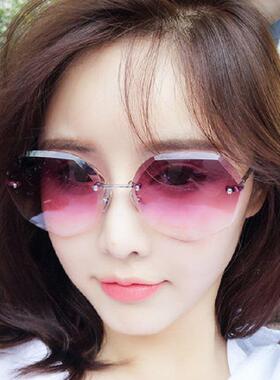 新款高清海洋片无框切边太阳镜 欧美时尚潮流墨 镜男女士太阳眼镜