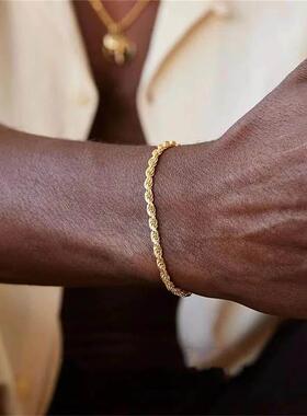 Hip Hop Stainless Steel Twist Chain Men Bracelet Retro Gold