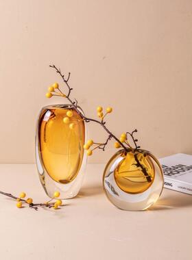 琉璃花瓶现代简约客厅摆件插花轻奢透明玻璃干花玄关桌面家居装饰