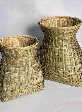 采茶篓青皮编织采摘茶叶筐手工竹编鱼篓竹筐儿童竹篮户外垂钓鱼篓