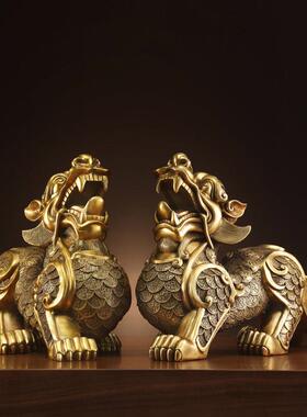 黄铜貔貅摆件一对中式家居客厅玄关办公室桌面装饰品开业乔迁礼品