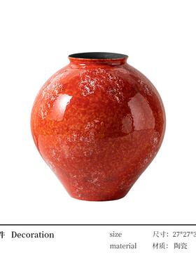 高档新中式陶红石榴花瓶瓷家居客厅花装饰无障碍豪高端华乔迁插装
