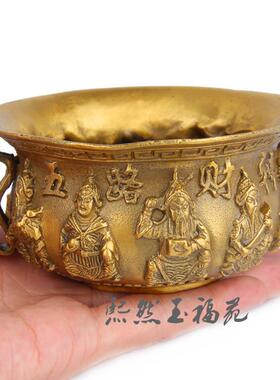 纯铜五路财神聚宝盆摆件家居供奉风水工艺品摆件