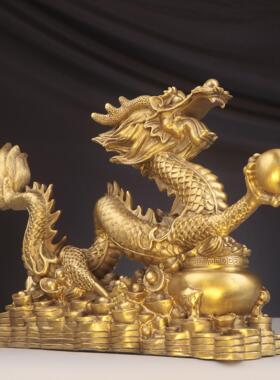 龙摆件 汉龙凤呈祥工艺品礼品十二生肖龙 铜聚宝盆龙