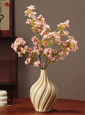 美式复古螺纹花瓶摆件陶瓷插花干花花器客厅玄关家居电视柜装饰品