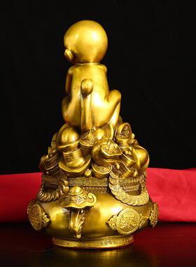 新款直销古韵斋 黄铜金猴聚宝盆摆件 家居办公桌面装饰创意礼品工