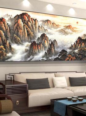 2024新款挂画有山无水靠山图装饰画办公室山水风景画客厅背景字画