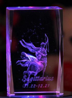 K9人造水晶玻璃内雕玫瑰花摆件发光生日礼物女生创意圣诞节送女友