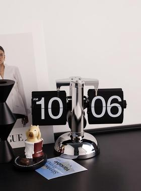 轻奢自动翻页时钟高级感客厅家用创意桌面摆件电视柜玄关软装饰品