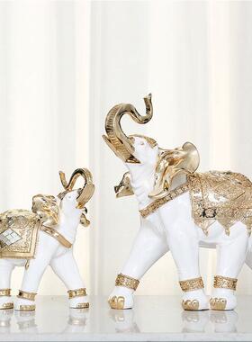 欧式母子大象摆件一对客厅玄关电视柜家居饰品金色招财动物装饰品