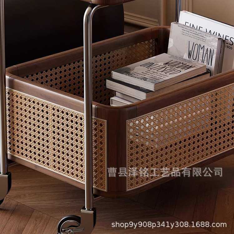 中古风实木小推车复古推餐车边几零食收纳置物架藤编置物架小推车,淘宝优惠券,粉丝福利购,淘宝优惠卷