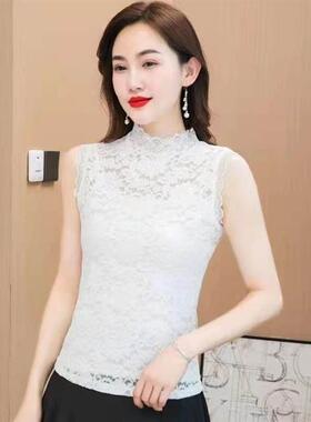 【官方正品】花边假领子蕾丝打底衫女春秋新款半高领百搭内无袖立