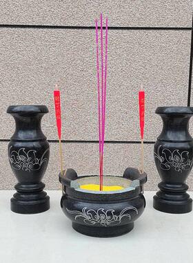 墓地石香炉花瓶组 惠安石雕祭祀香炉 石头香炉蜡烛台组 20cm香炉2