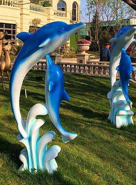 玻璃钢仿真海豚摆件海洋动物模型雕塑酒店泳池水上乐园装饰品