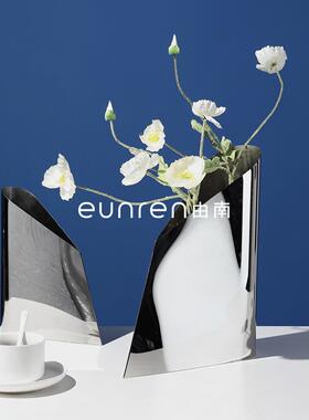 欧式简约轻奢流线梯形不锈钢花器摆件家居餐厅干花瓶装饰品