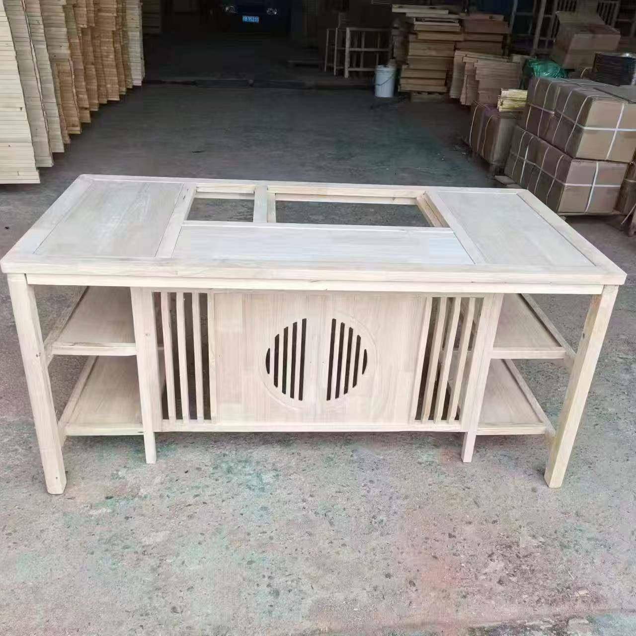 White tea table and chair combination, simple Chinese style antique solid wood tea table and tea set set, table and tea table