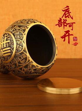 金钱铜葫芦摆件家居客厅桌面玄关装饰品黄铜开盖葫芦办公室工艺品